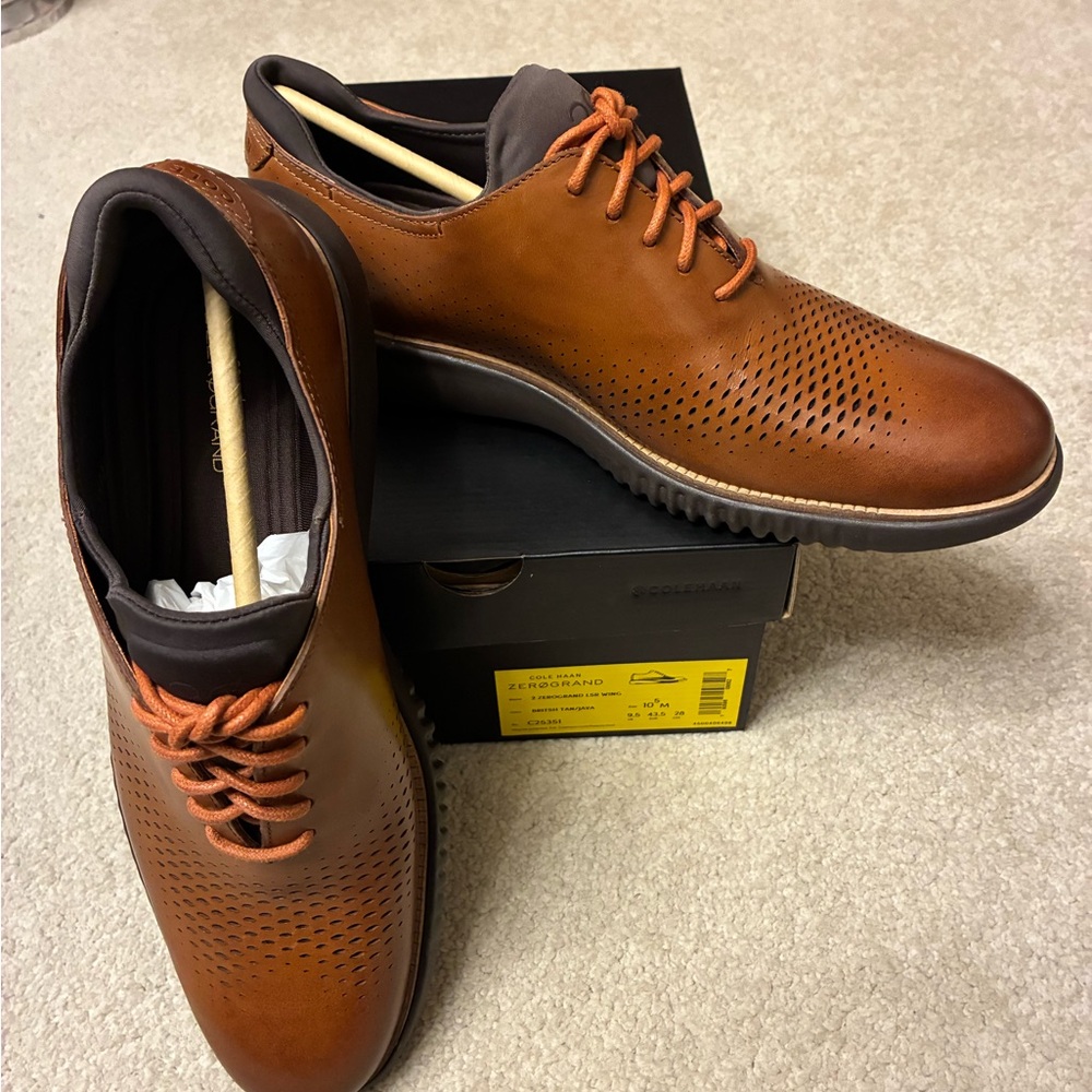 NWT Cole Haan 2 Zerogrand LSR Wing British Tan/Java Leather Oxfords